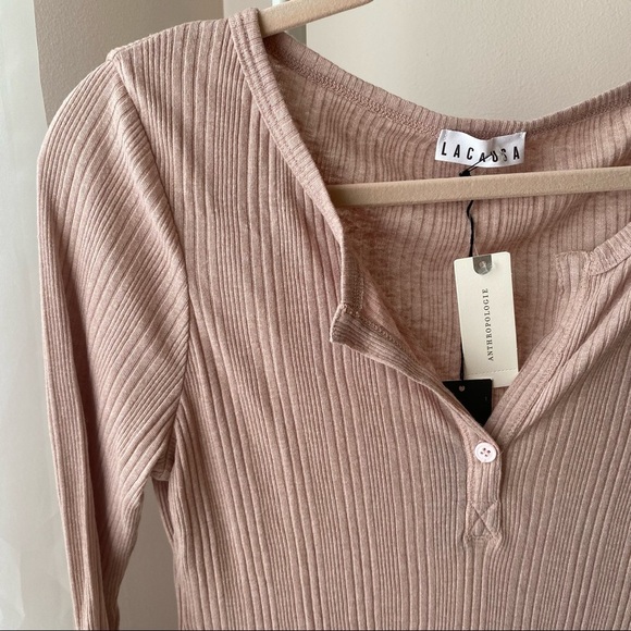 Anthropologie Blush Pink Ribbed Henley Top NWT Size L Boho - Picture 3 of 6